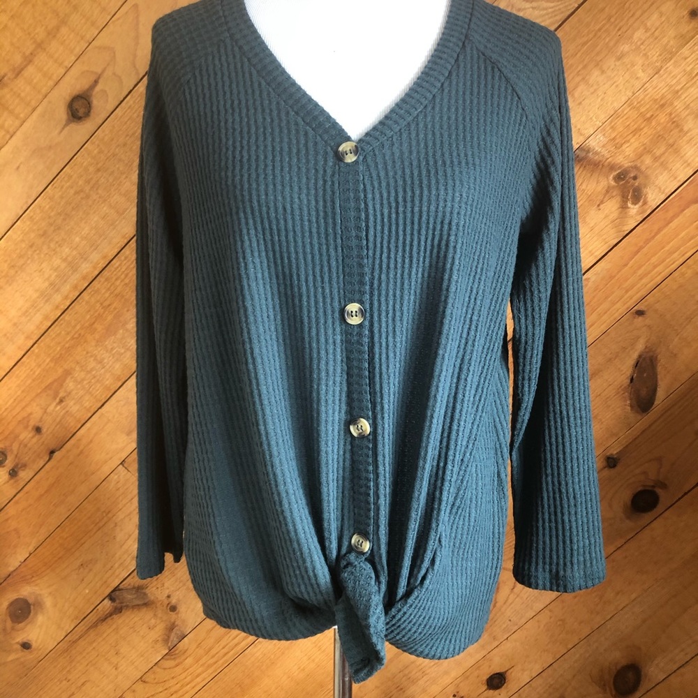 Torrid size 0 waffle knit buttons green teal top